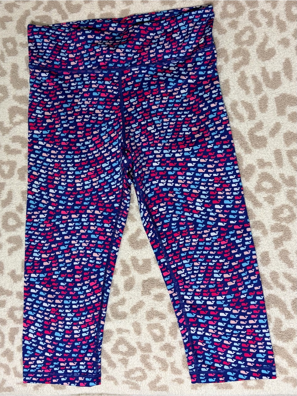 Vineyard Vines Navy Leggings with Pink and Light Blue Whale Pattern